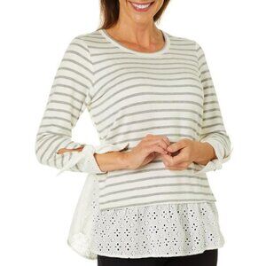 Chenault Striped Eyelet detail knit top